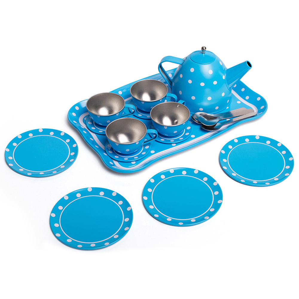 Bigjigs Toys 15-Piece Blue Polka Dot Tea Set Image 4