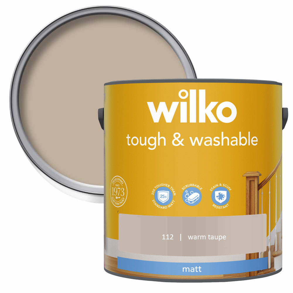 Wilko Tough & Washable Warm Taupe Matt Emulsion Paint 2.5L Image 1