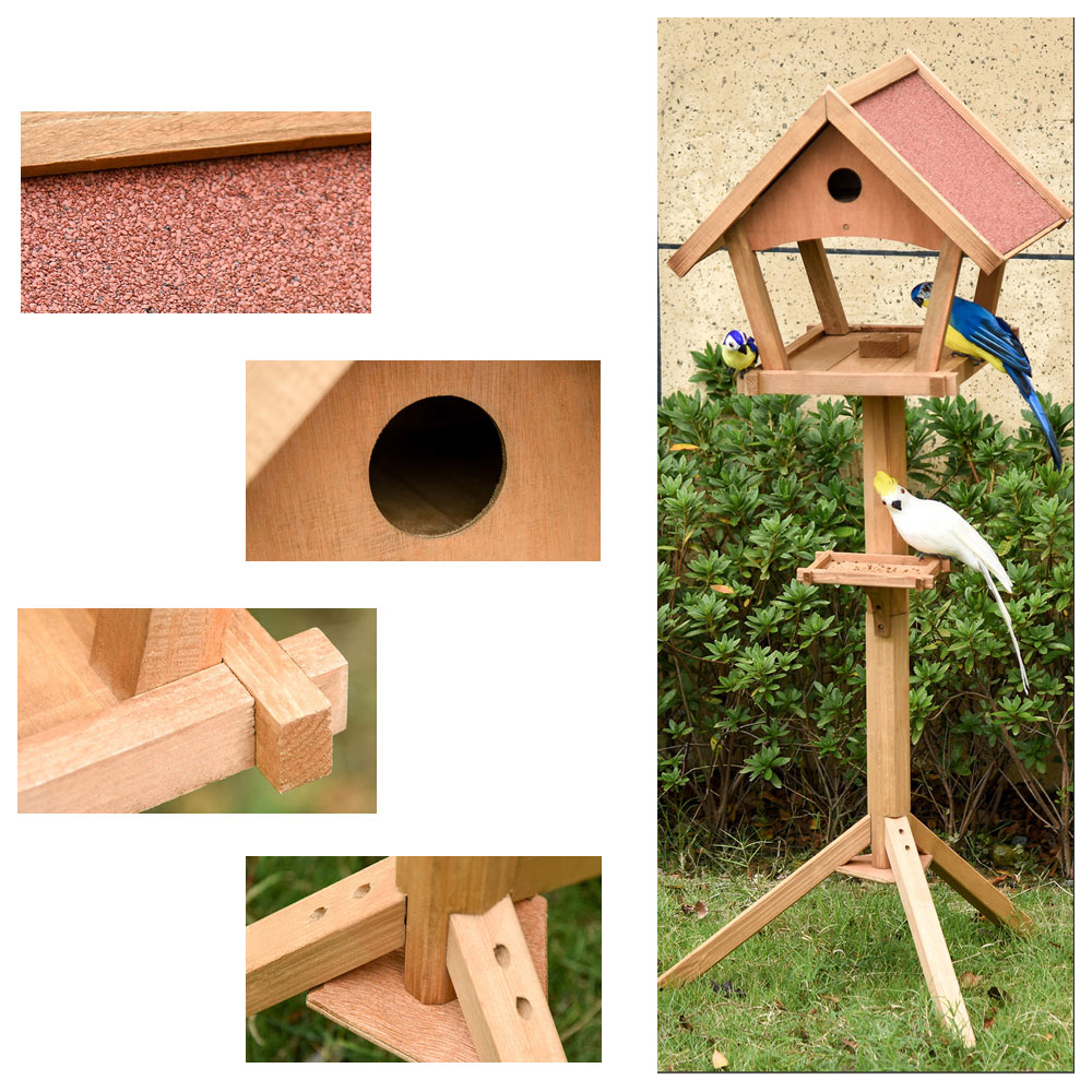PawHut 2 Platform Wooden Bird Feeding Station Image 4