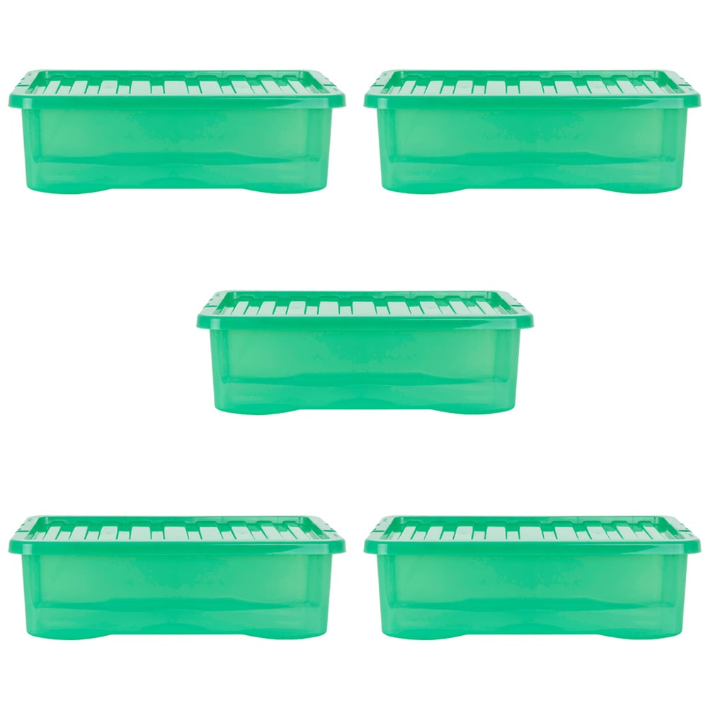 Wham Crystal 32L Clear Green Stackable Plastic Storage Box and Lid Pack 5 Image 1