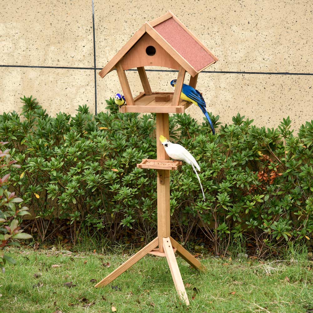 PawHut 2 Platform Wooden Bird Feeding Station Image 2