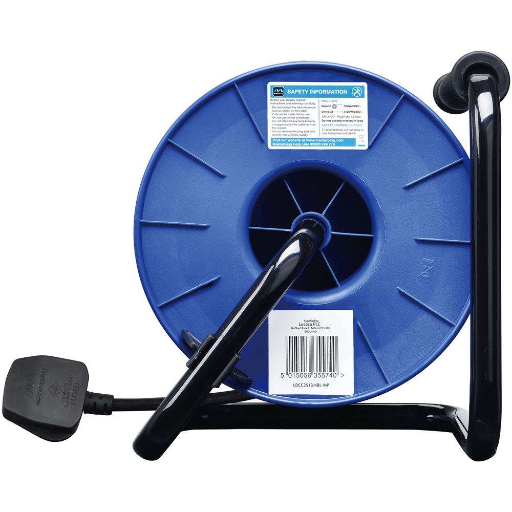 Masterplug Blue 13A 4 Socket Open Cable Reel 25m Image 5