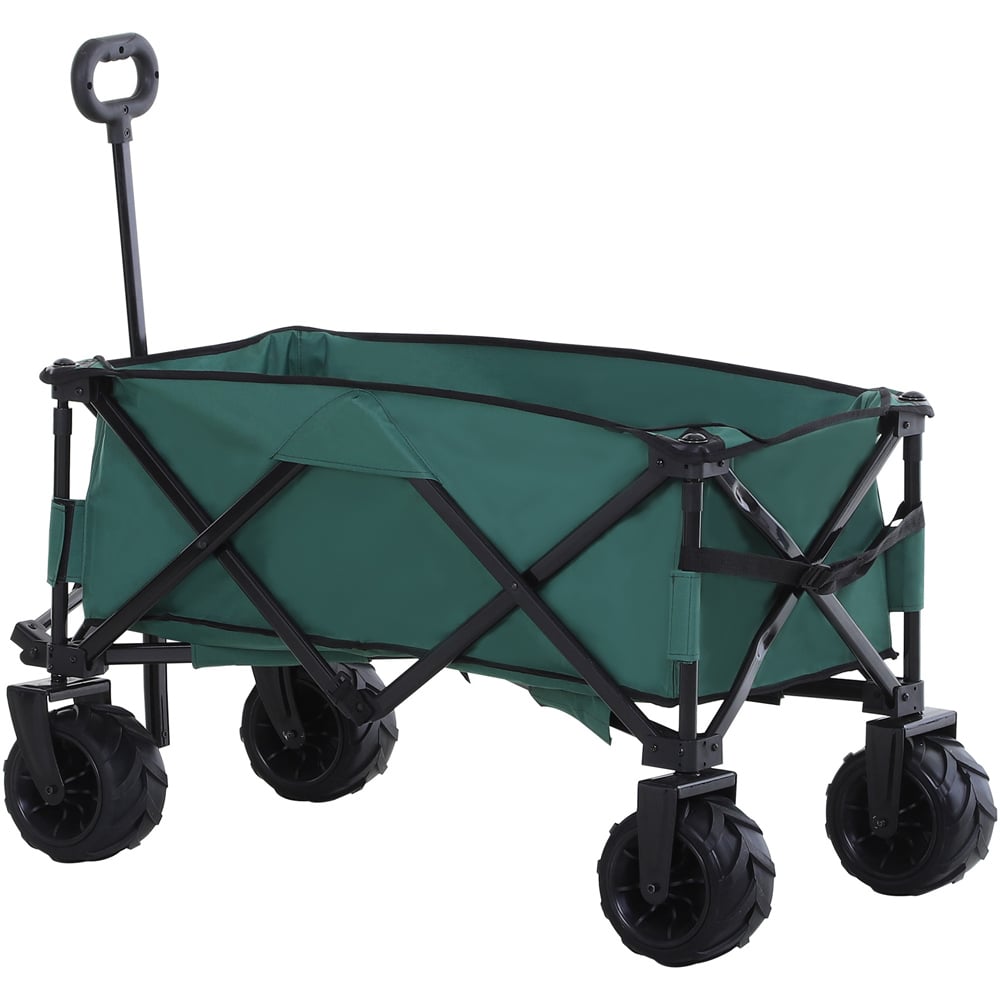 Outsunny Green Pull Along Cart Folding Cargo Wagon Trolley Image 1