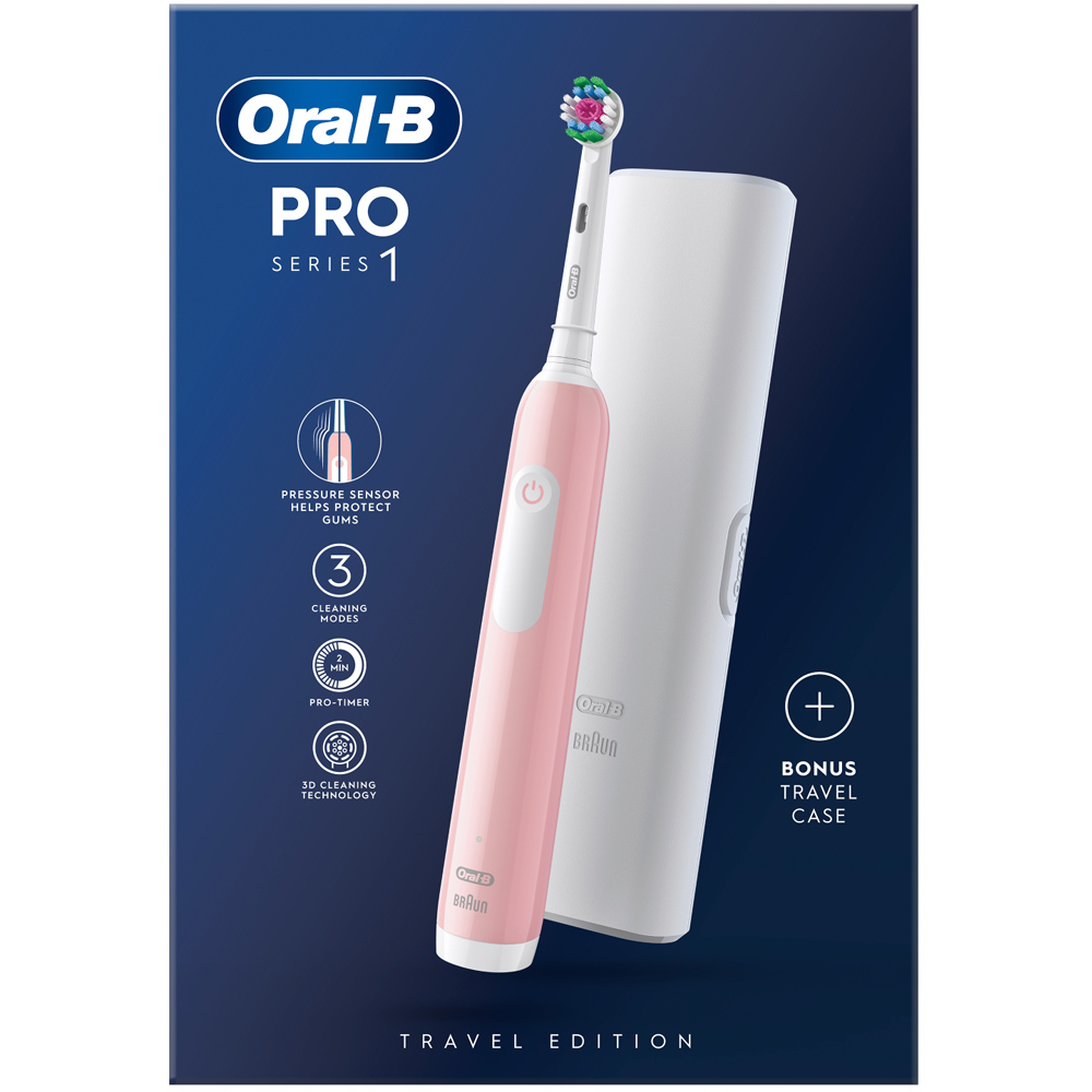 Oral-B Pro Series 1 3D White Pink Electric Toothbrush with Case Image 1