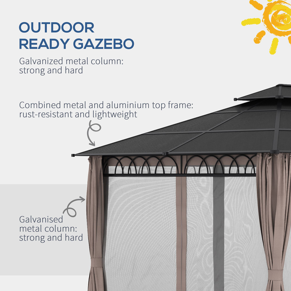 Outsunny 3.6 x 3m Polycarbonate Double Roof Gazebo with Curtains Image 6