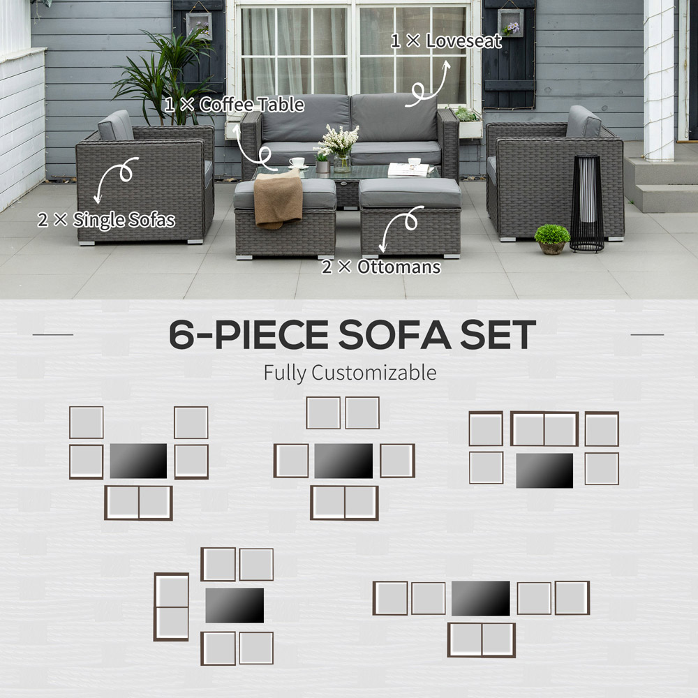 Outsunny 6 Seater Grey PE Rattan Garden Sofa Set Image 6