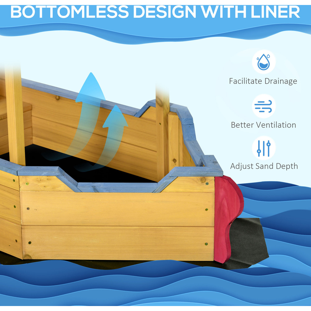 Outsunny Kids Wooden Pirate Sandbox with Canopy Image 5