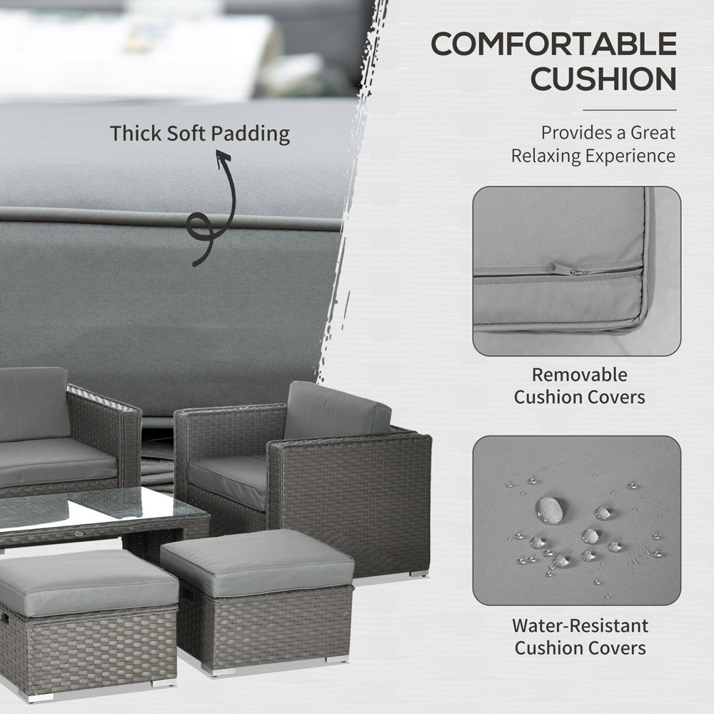 Outsunny 6 Seater Grey PE Rattan Garden Sofa Set Image 5