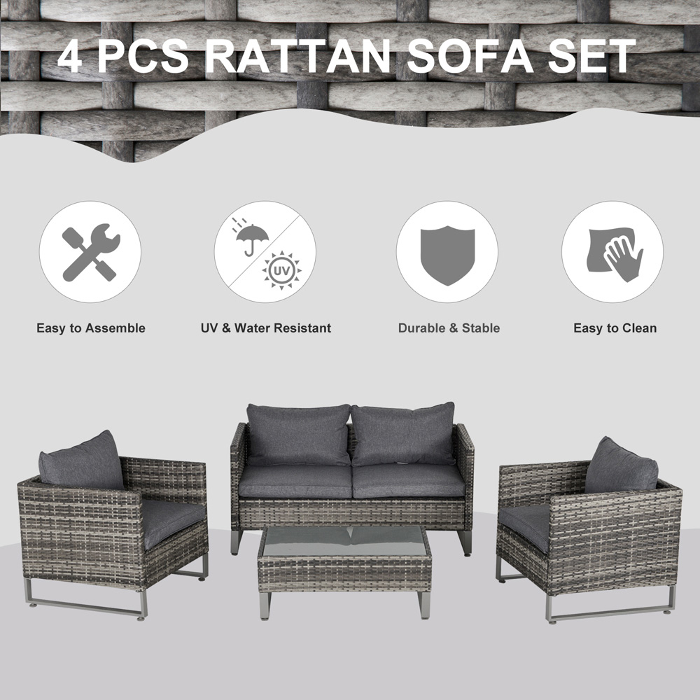 Outsunny PE Rattan 4 Seater Sofa Dining Set Deep Grey Image 4
