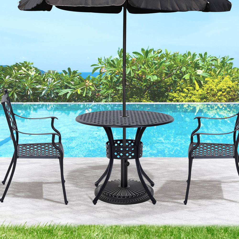 Outsunny Black Curved Metal Garden Table with Parasol Hole Image 4