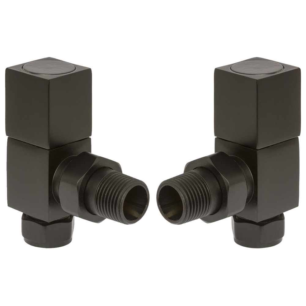 Towelrads Black Square Angled Valve 15mm x 1/2inch 2 Pack Image 1