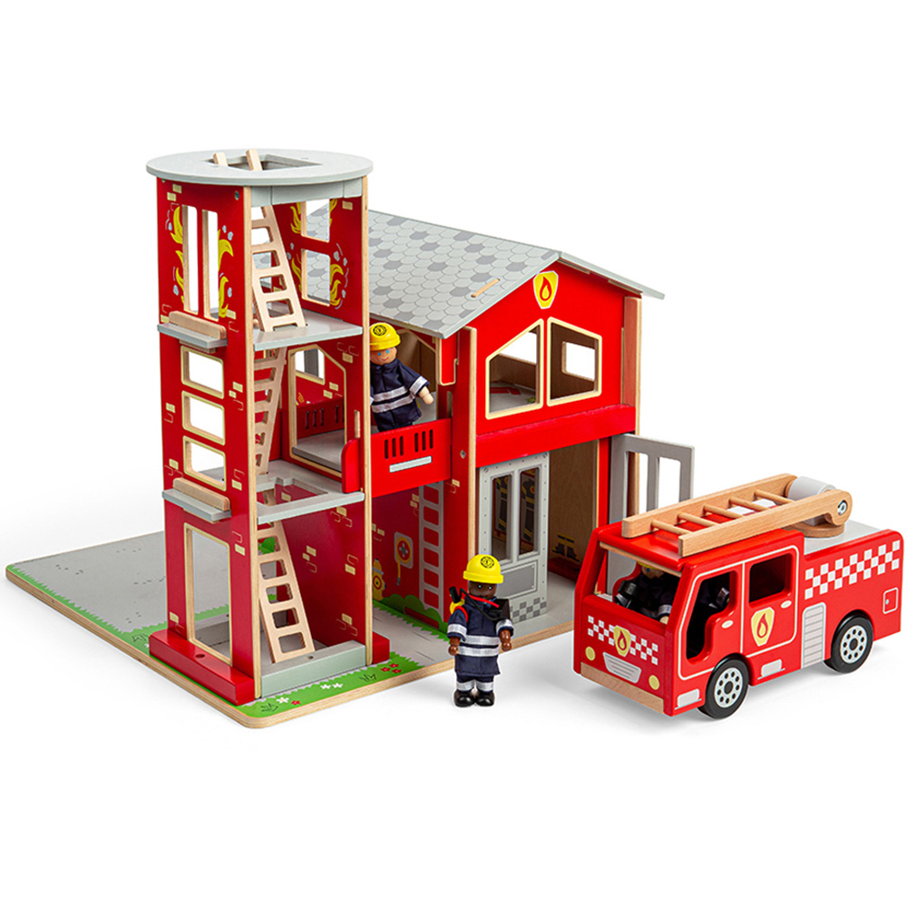 Bigjig Toys Wooden City Fire Station Playset Image 3