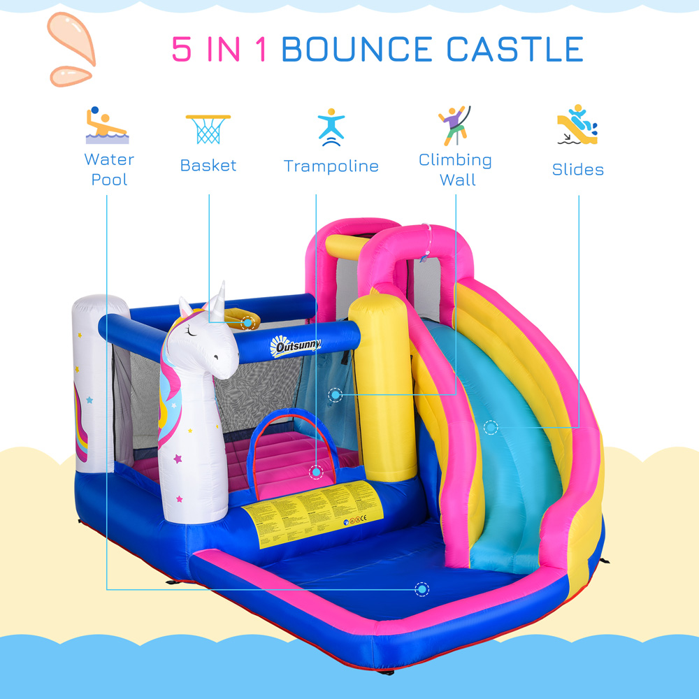 Outsunny 5 in 1 Unicorn Style Bouncy Castle with Blower Image 4