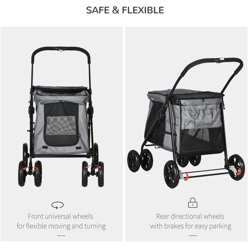 PawHut Grey Foldable Pet Stroller with Mesh Window Image 5