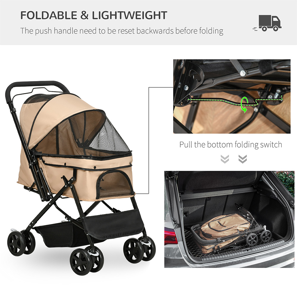 PawHut Brown Pet Stroller with Reversible Handle Image 4