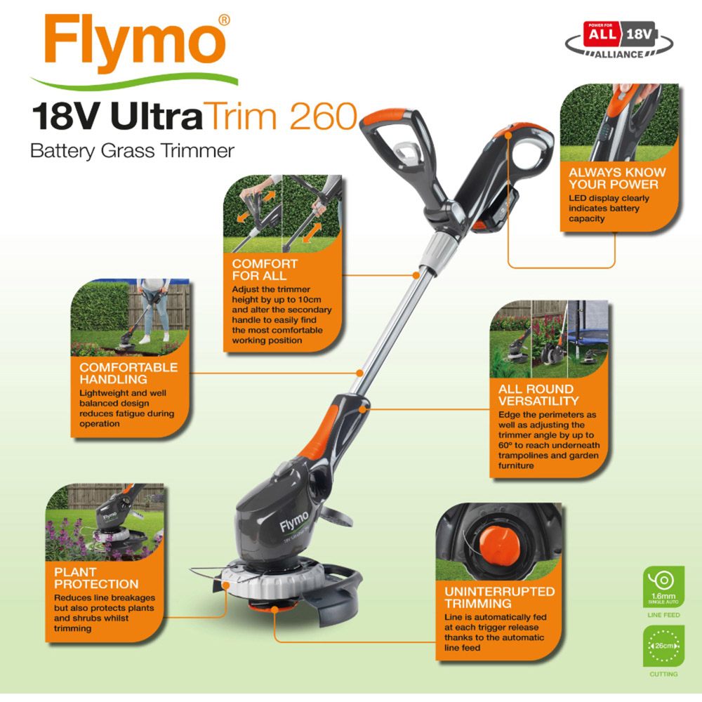 Flymo 9706385-01 18V UltraTrim 260 Cordless Trimmer Kit 2.5AH Image 9