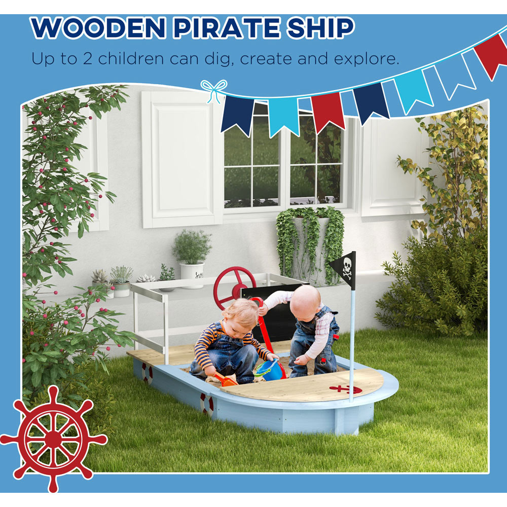 Outsunny Blue Wooden Ship Sand Pit Image 4