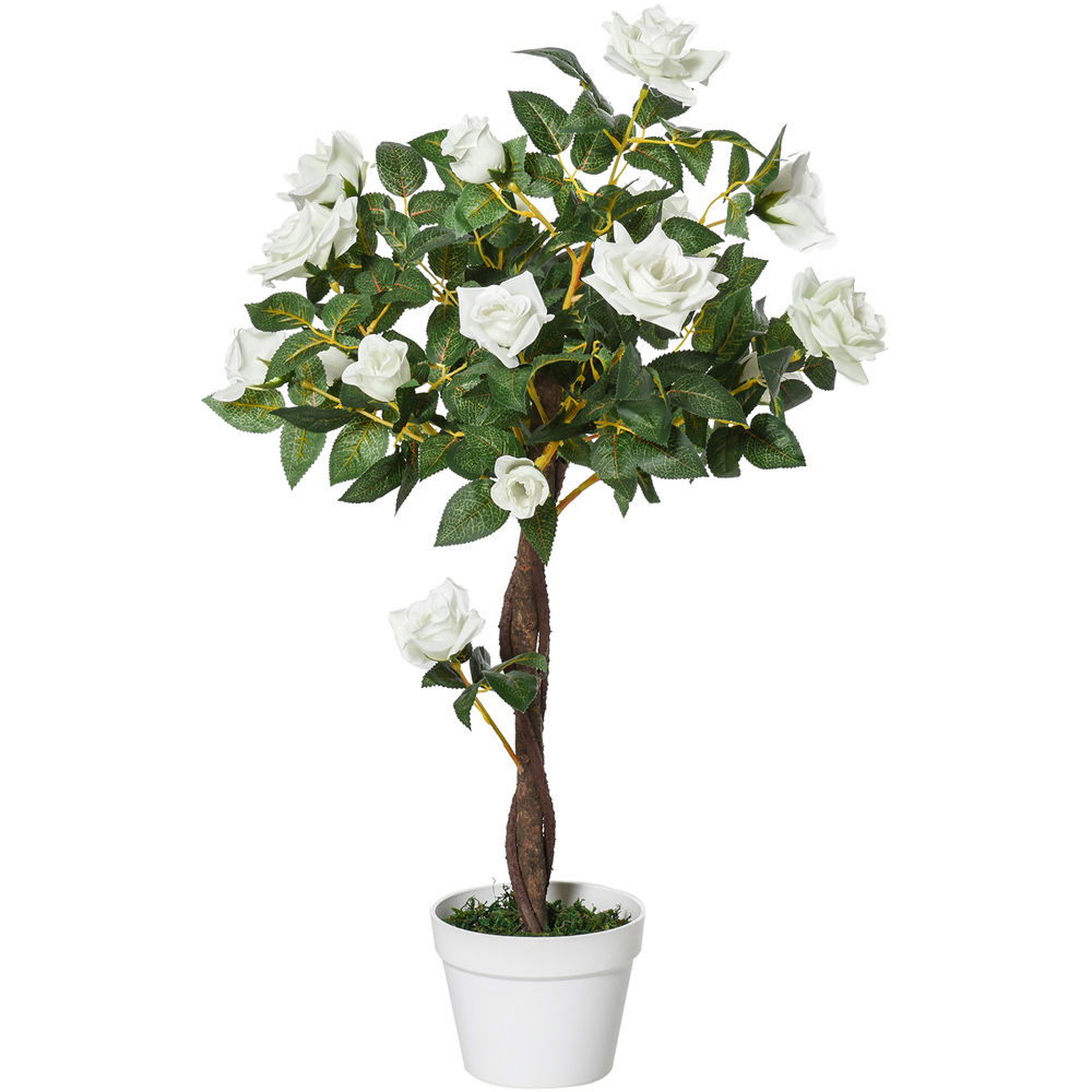 Outsunny White Flowers Rose Tree Artificial Plant In Pot 3ft Image 1