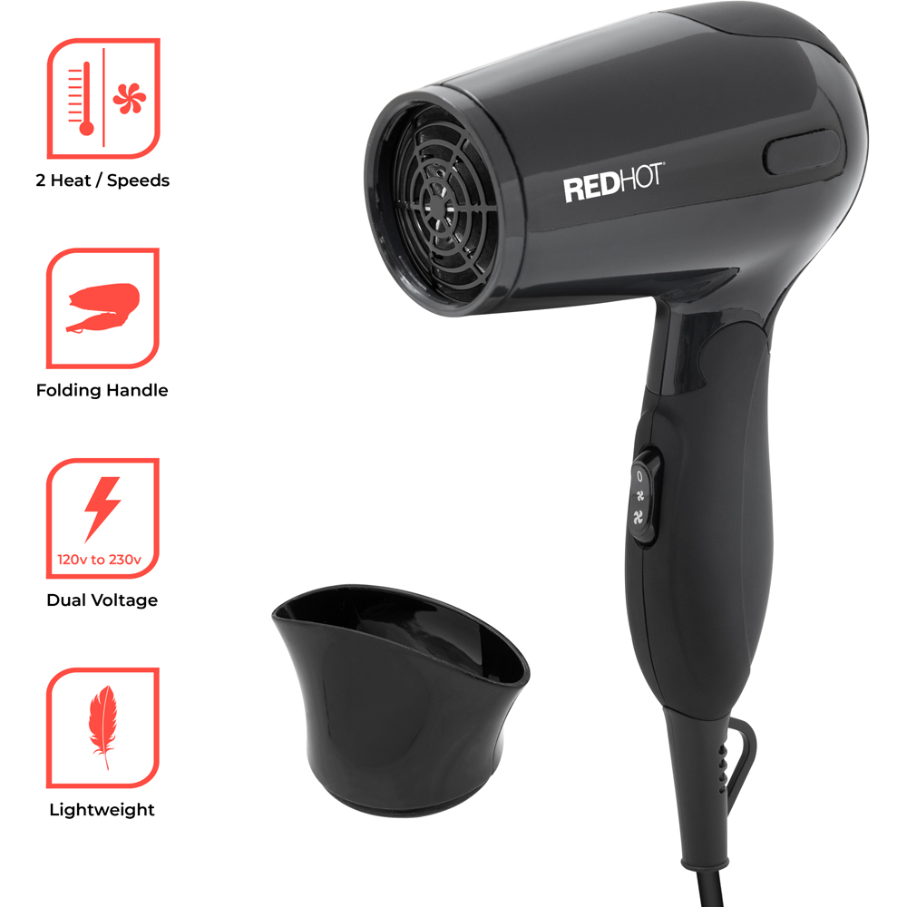 Red Hot Black Compact Hair Dryer Image 2