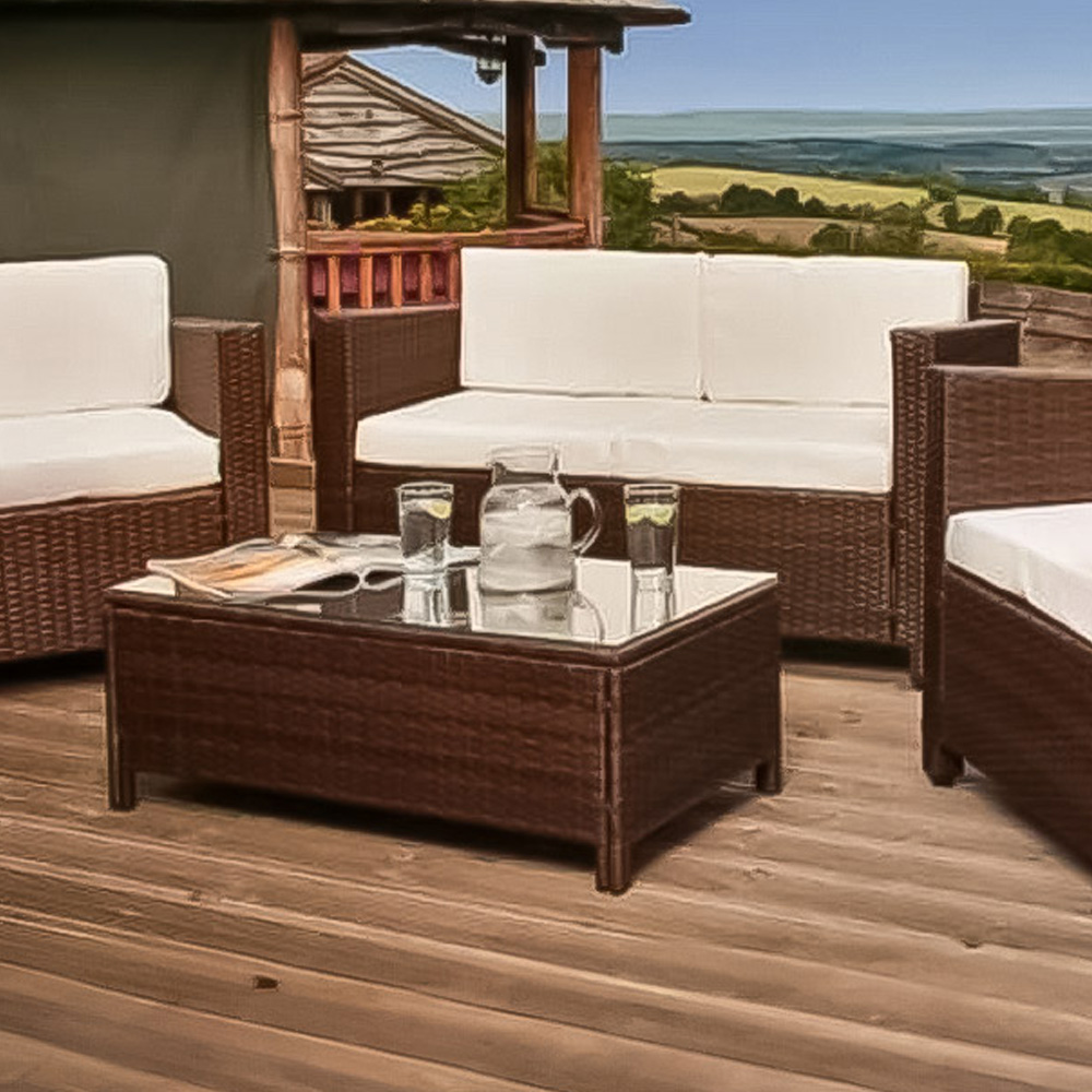 Brooklyn 4 Seater Brown Rattan Sofa Chair and Table Set with Back Pads and Cover Image 2
