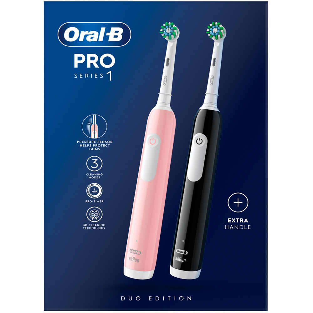 Oral-B Pro Series 1 Black and Pink Duo Electric Toothbrushes Image 1