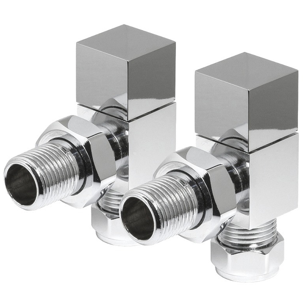 Towelrads Chrome Square Angled Valve 15mm x 1/2inch 2 Pack Image 1