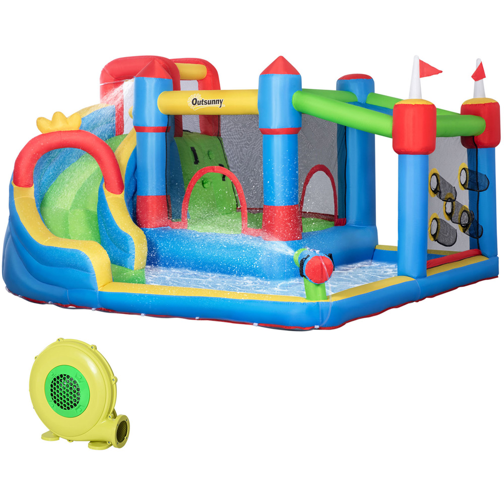 Outsunny 6 in 1 Kids Inflatable Bouncy Castle with Water Gun and Blower Image 1