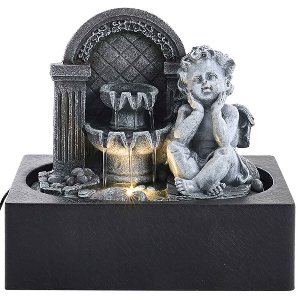 Living and Home Cherub Tabletop Resin Water Feature with Light Image 1
