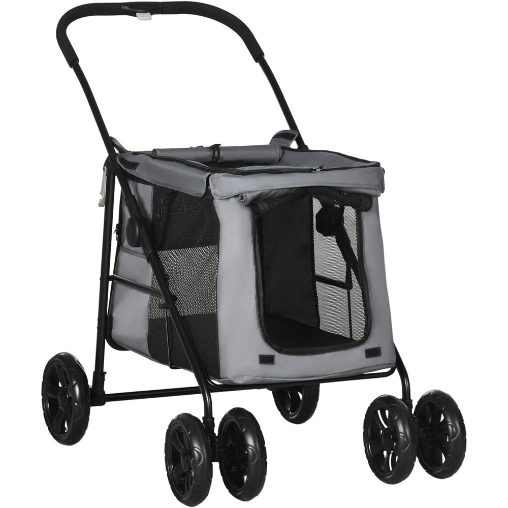 PawHut Grey Foldable Pet Stroller with Mesh Window Image 1