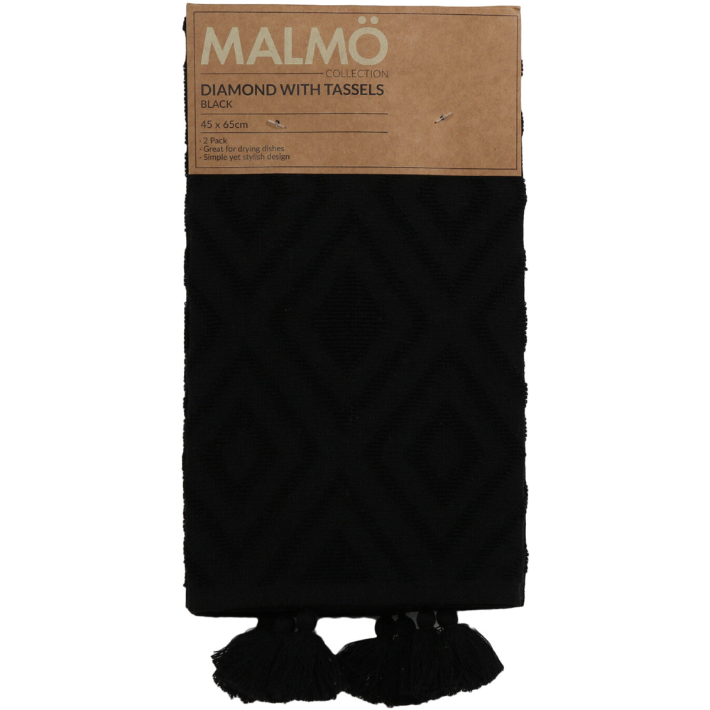 Malmo Black Diamond Tassel Tea Towel 2 Pack Image