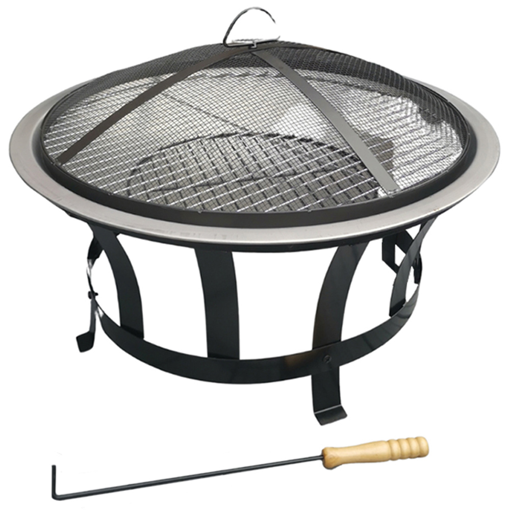Samuel Alexander Silver Steel Round Fire Pit with BBQ Grill Image 1