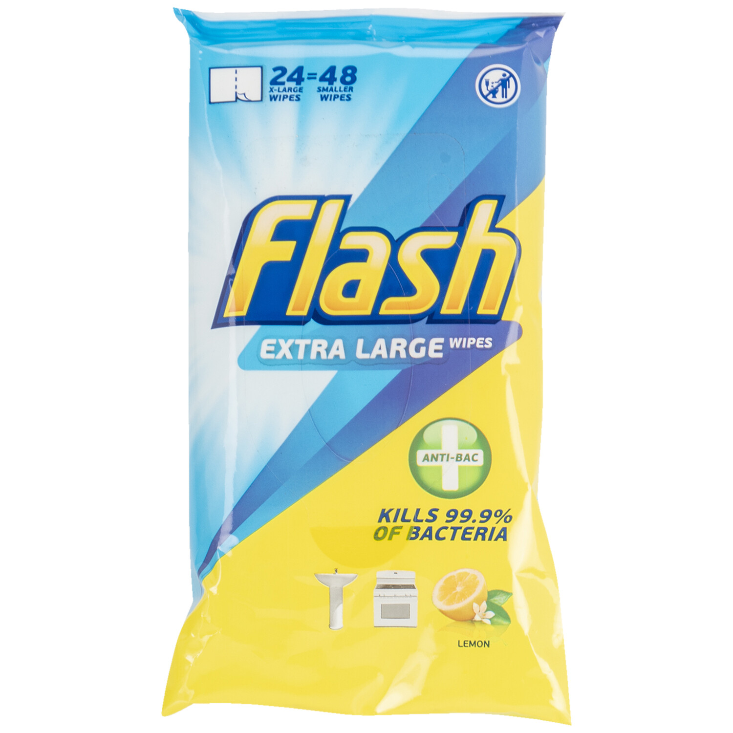 Pack Of 24 Extra Large Flash Anti-Bacterial Wipes Image 2