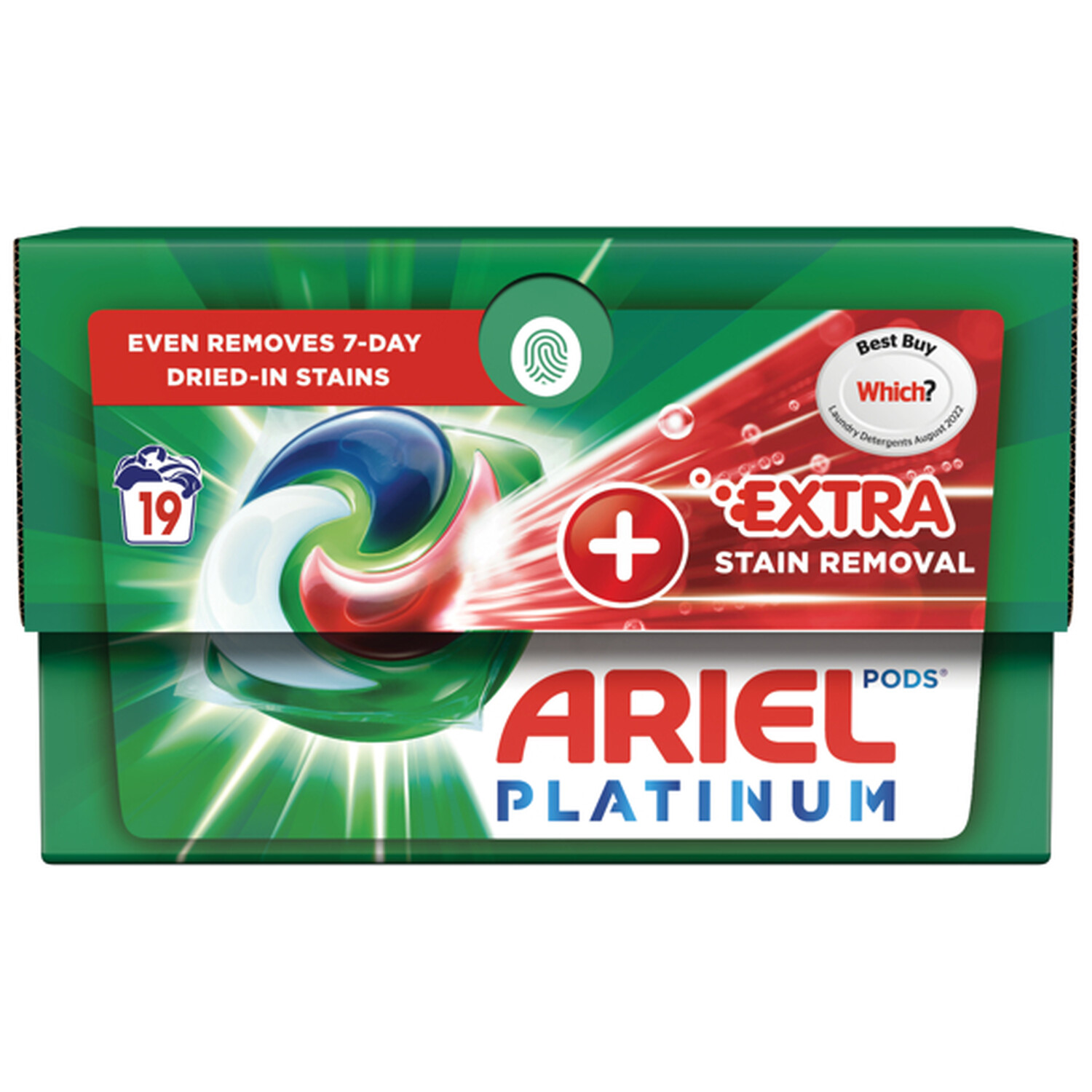 Ariel Platinum Stain Remover Pods 19 Washes Image 1