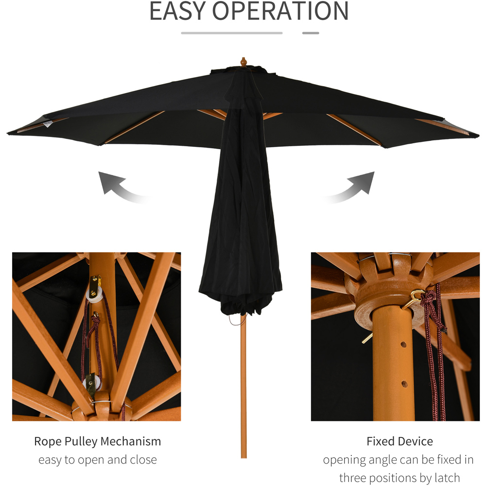 Outsunny Black Bamboo Rope Pully Parasol 3m Image 5