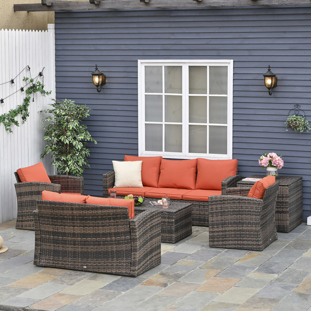 Outsunny 7 Seater Mixed Brown Rattan Wicker Lounge Set Image 1