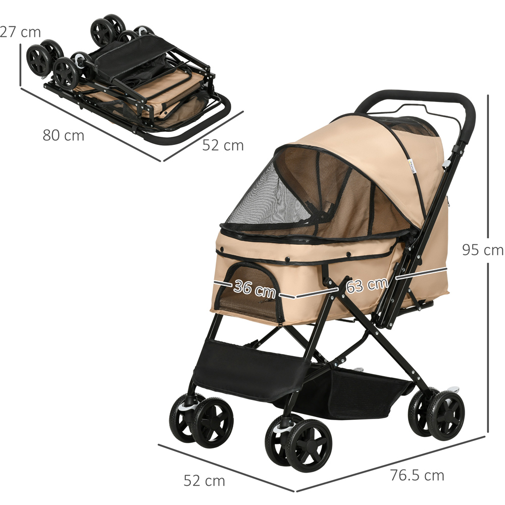 PawHut Brown Pet Stroller with Reversible Handle Image 7
