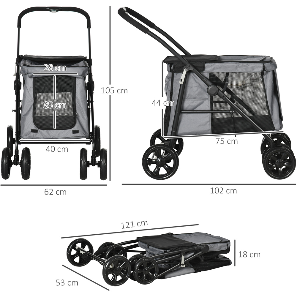 PawHut Grey Foldable Pet Stroller with Mesh Window Image 7