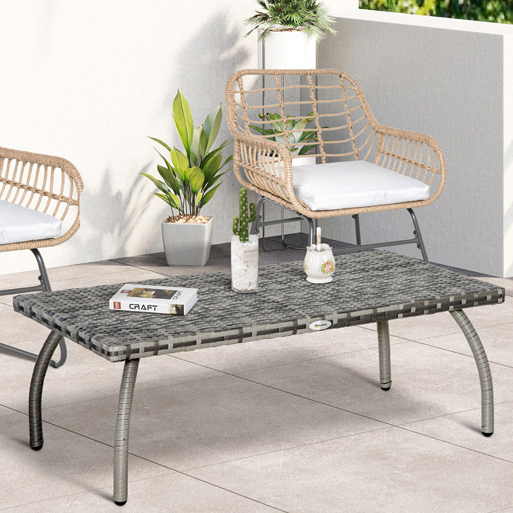 Outsunny Grey Rattan Coffee Table Image 1