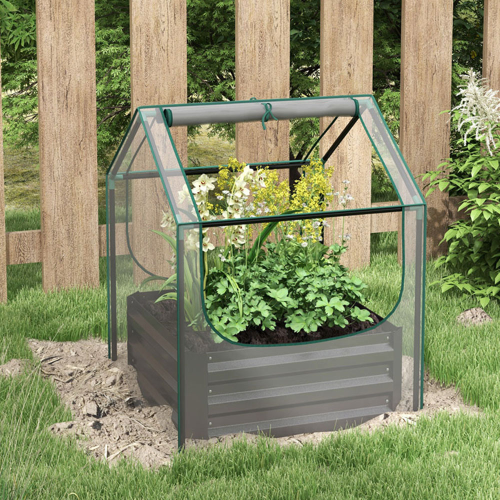 Outsunny Clear and Dark Grey Raised Garden Bed Planter Box with Greenhouse Image 2