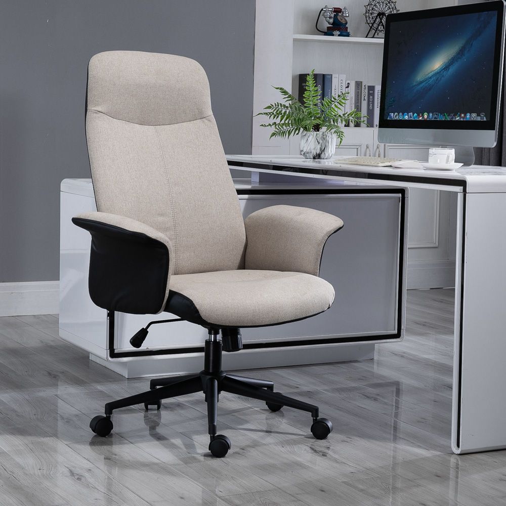 Portland Cream Linen Swivel Office Chair Image 7