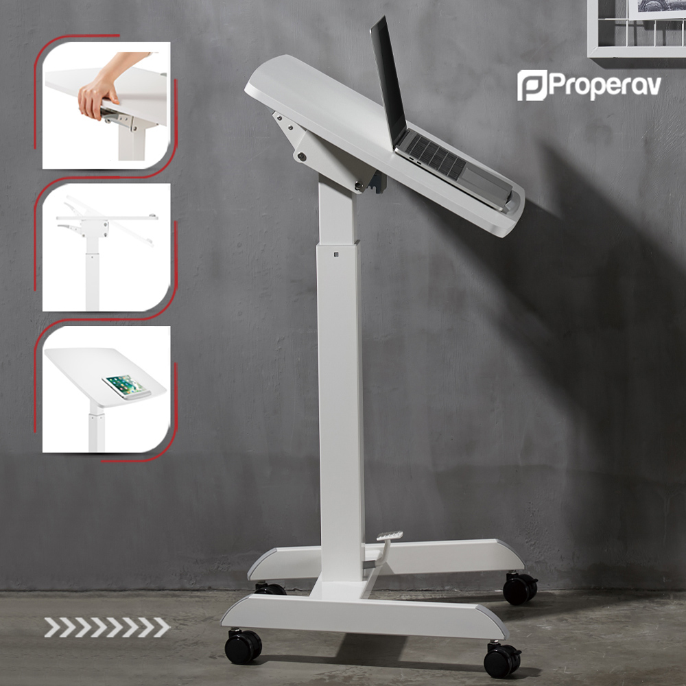 ProperAV Mobile Sit or Stand Variable Height Trolley Workstation White Image 7