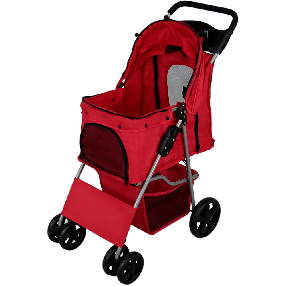 Monster Shop Red Pet Stroller with Rain Cover Image 1