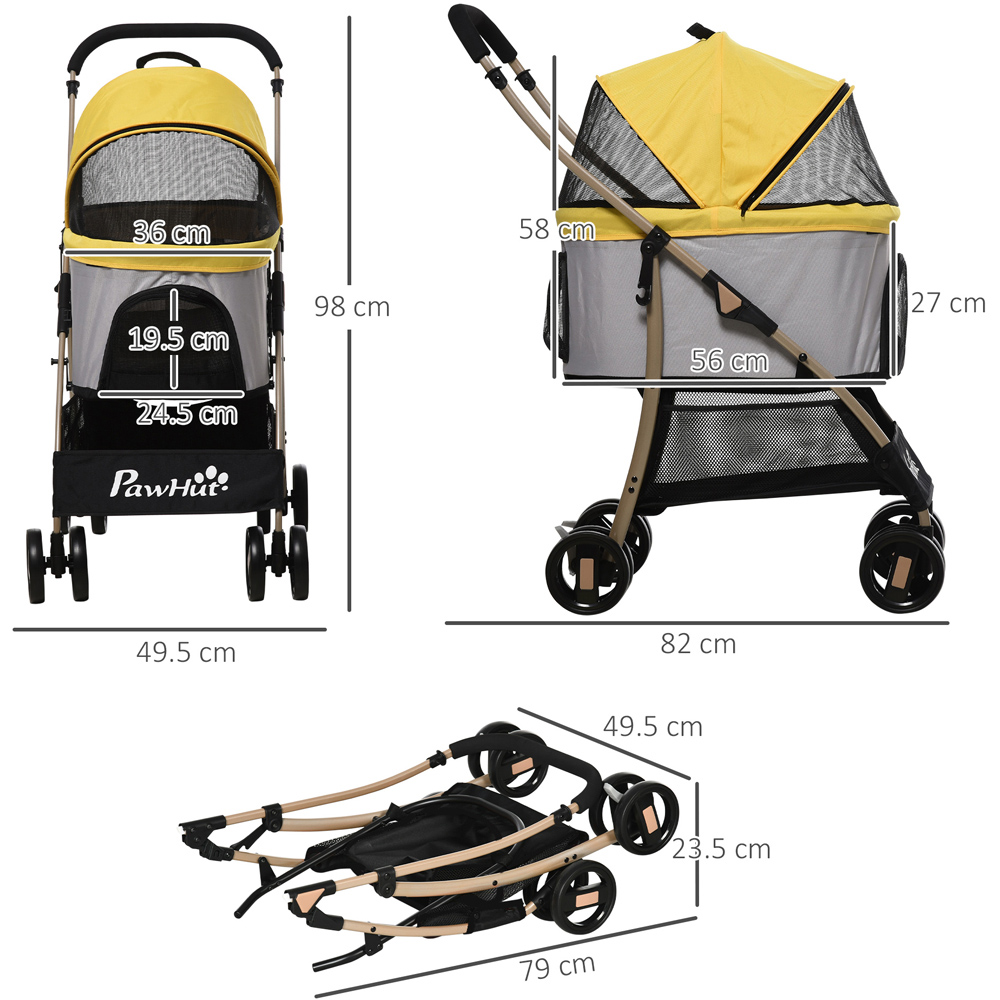 PawHut 3 in 1 Yellow Pet Stroller Image 7