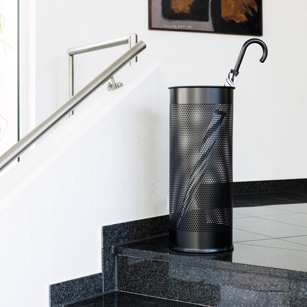 Durable Black Perforated Steel Umbrella Stand 29L Image 3
