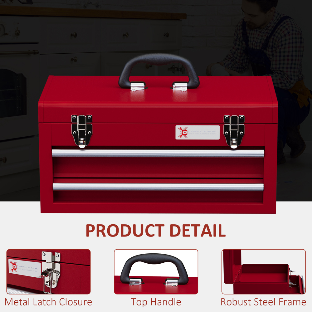 Durhand 2 Drawer Red Lockable Metal Tool Chest Image 4