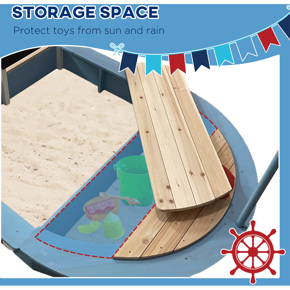 Outsunny Blue Wooden Ship Sand Pit Image 5