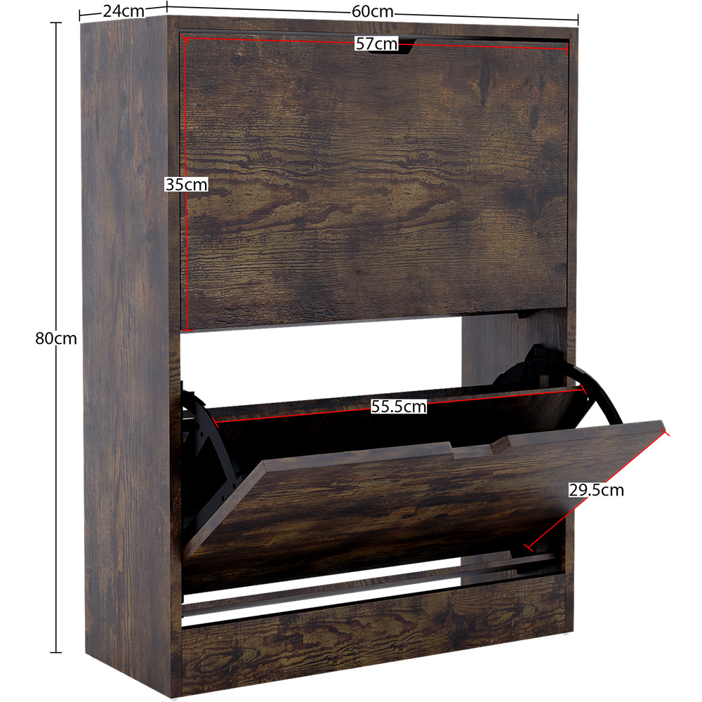 Vida Designs 2 Flip Down Drawer Dark Wood Shoe Cabinet Image 8
