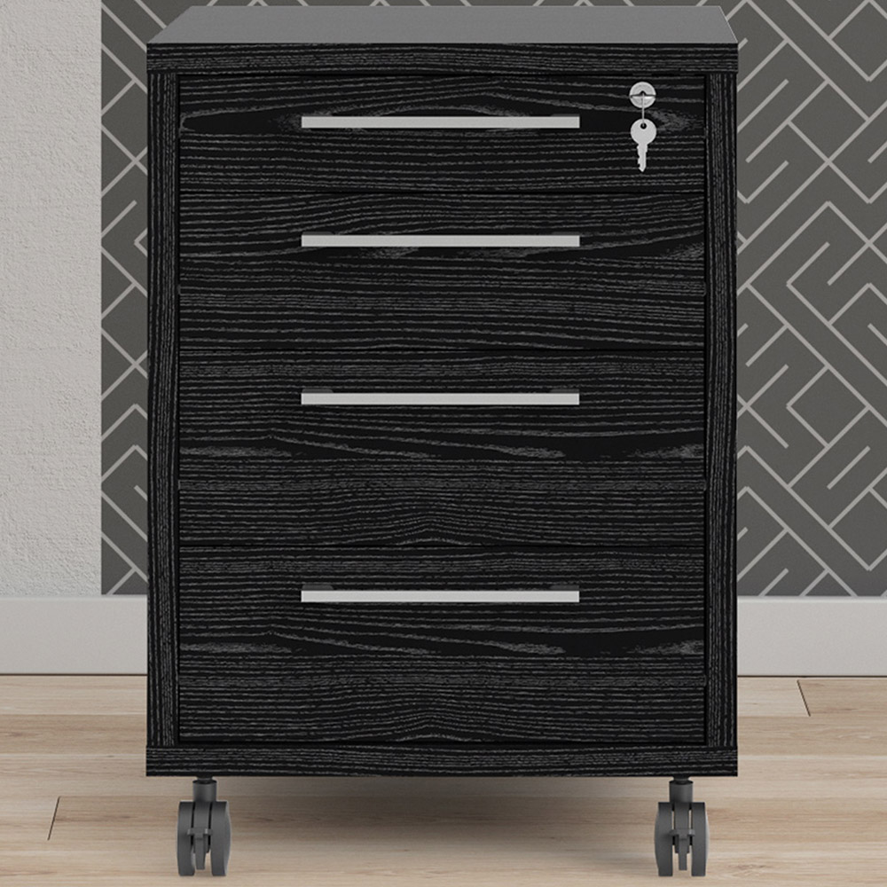Florence 4 Drawer Black Woodgrain Mobile Cabinet Image 1