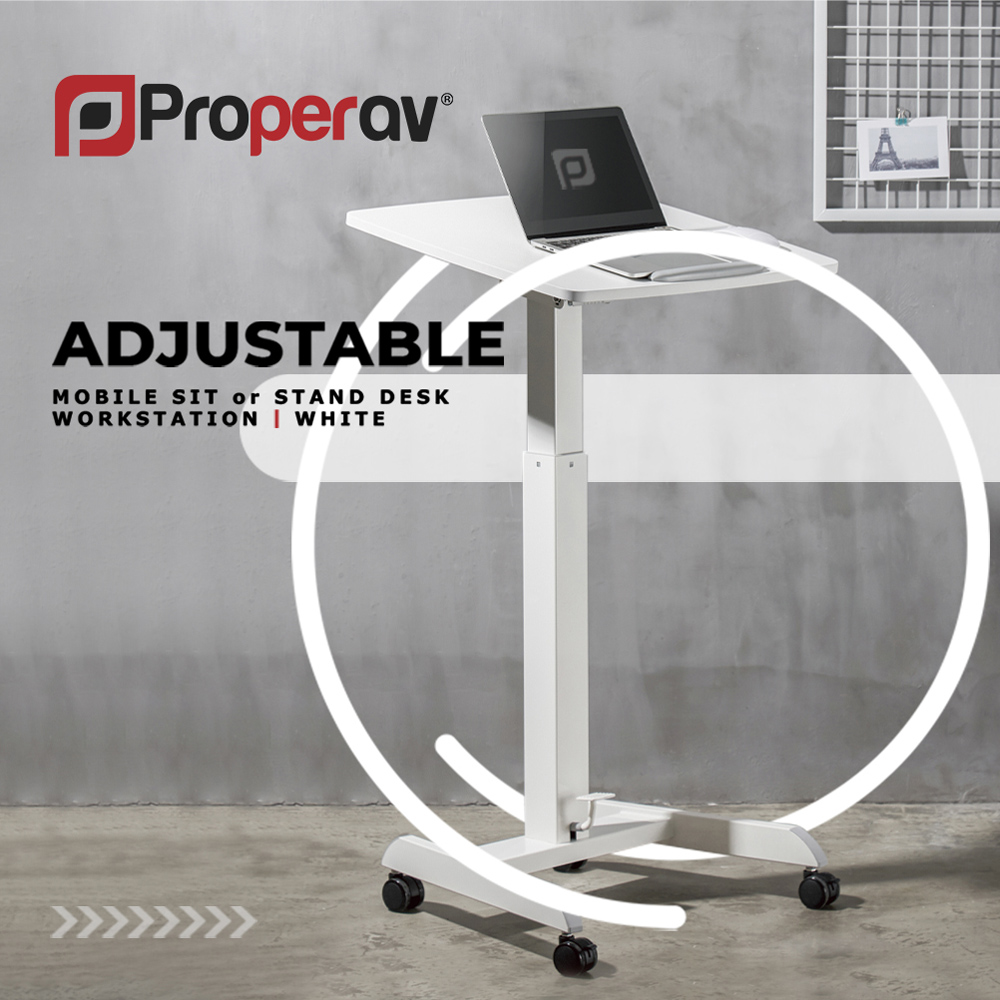 ProperAV Mobile Sit or Stand Variable Height Trolley Workstation White Image 5
