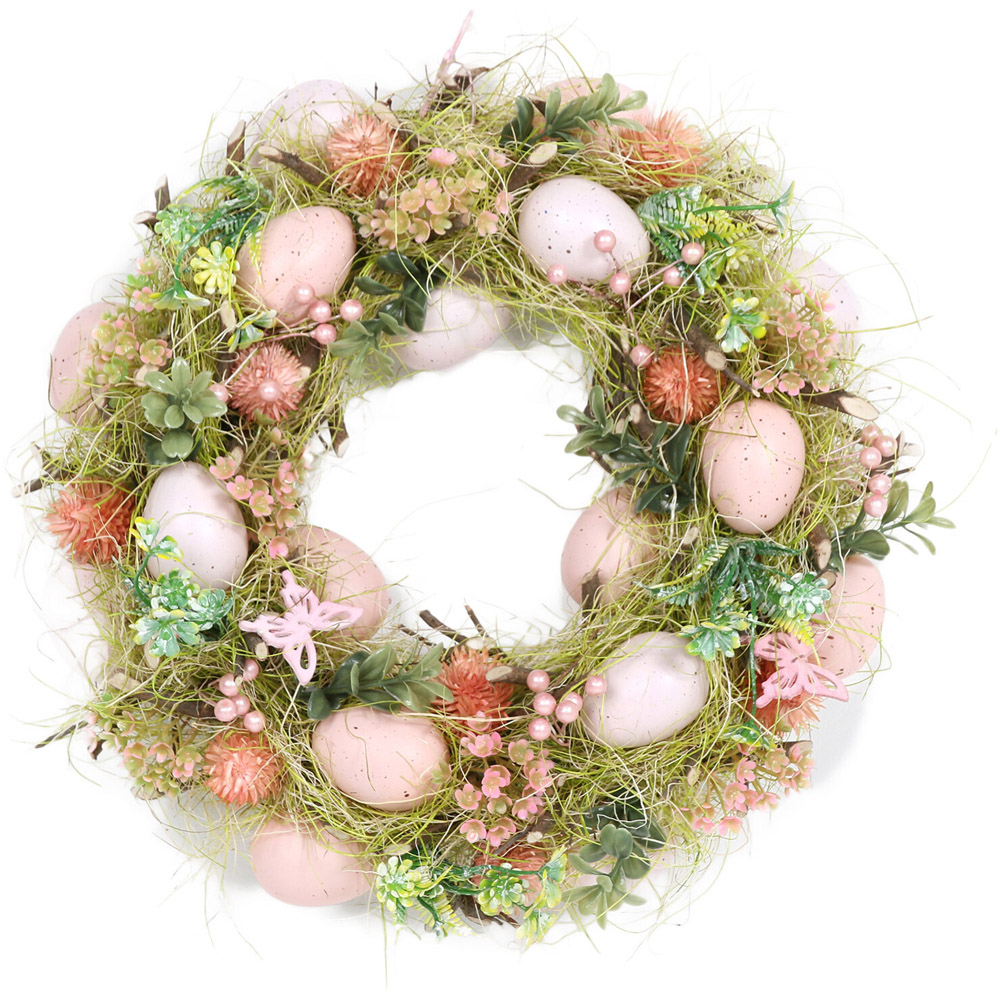 Easter Pink Flowers and Eggs Wreath Image